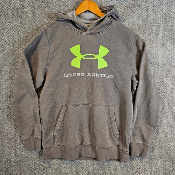 Under Armour Other - Under Armour Mens Gray Neon Green Logo Pullover Hoodie Sweatshirt Size Medium‎